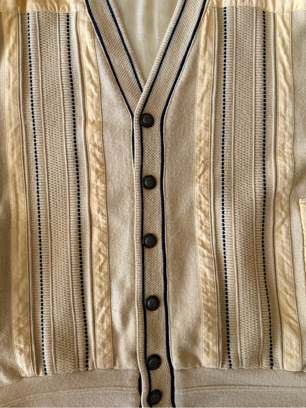 Men's Vintage Mustard Button-Front Cardigan with Contrast Trim - Picture 4 of 11